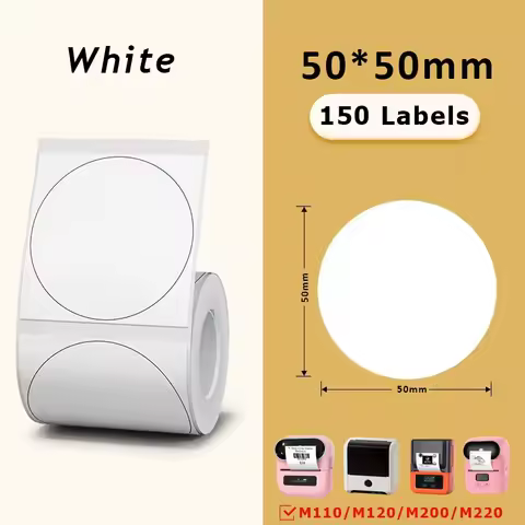White Round label 50x50mm/150pcs Thermal Adhesive Label Roll, suit for phomemo M110/M200/M120/M220 L