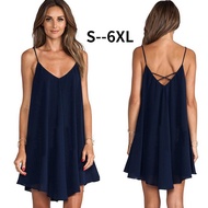 Women's plus size dress S-6XL 3XL 4XL 5XL 6XL plus size chiffon hollow sling dress skirt simple casu