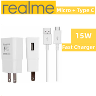 15W Realme Fast Charger for Realme C11 2020 2021 C12 C15 C25 C21Y C25Y C3 Narzo 20 30A 50 50i 50A Prime 5i 5 Pro 6i 6 7 8 9 Pro 7i 8 8i 10 Plus C30S C21 C33 Quick Charging Head Smart Travel Wall Charger Adapter with 4A Micro USB / Type C Cable for Tablet