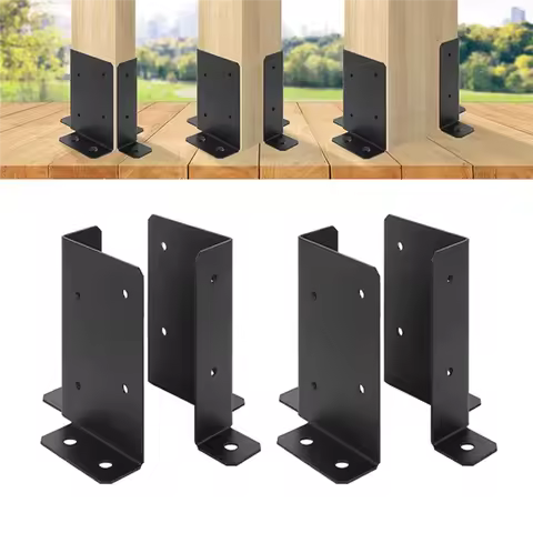 AT05-Wood Fence Post Base Support Bracket(4Pcs), Fits 2X4, 4X4, 6X6 Posts- Adjustable Base Bracket F