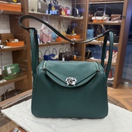 90%NEW USED HERMES LINDY 26 Z6孔雀綠銀扣 MALACHITE PHW TC皮 口 Q #愛馬仕