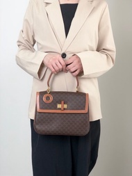 【日本直送 名牌中古包】CELINE Macadam 側背包 棕色 Logo 鎖釦 PVC 皮革 2WAY vintage tw3c3x