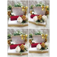 gubahan frame mas kahwin c/w bekas rantai tangan(cream brown gold)