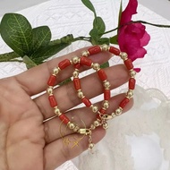 Italy Red Coral with 10K Gold Children's Lucky Charm Bracelet