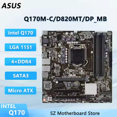 ASUS Q170M-C Motherboard Q170M-C/D820MT/DP_MB Intel Q170 4XDDR4 DIMM 64GB PCI-E3.0 support i3-7100 i
