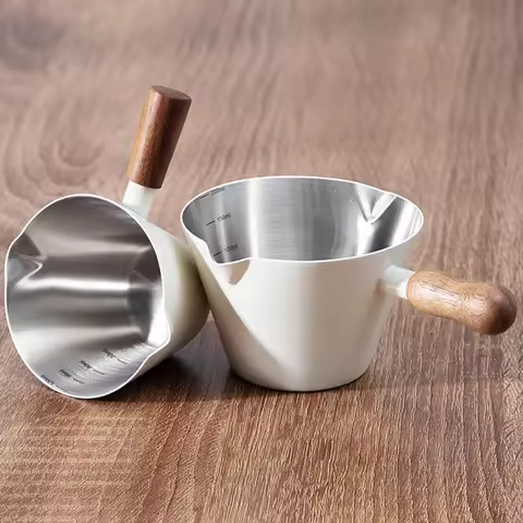 304 Stainless Steel Espresso Measuring Cup Walnut Handle with Scale Coffee Extraction Cup Mini Rustp