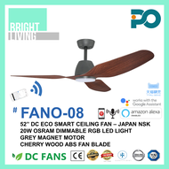 PO FANO-08 52" Smart WIFI-Enabled Ceiling Fan with 20W Dimmable RGB LED Light Kit (Optional)