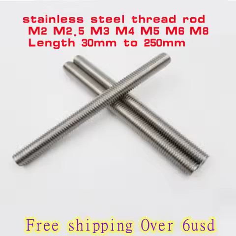 2/10pcs/lot M2 M2.5 M3 M4 M5 M6 M8 Stainless steel full thread rod threaded bar rod stud length 20mm