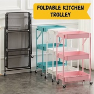 Foldable Trolley Rack / Trolley Shelf / Kitchen Shelf Movable Trolley with Handle Bar Storage Cart Organizer