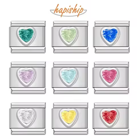 Hapiship 2024 New Women Romantic Heart Shiny CZ Italian Charm Links Fit 9mm Bracelet Stainless Steel