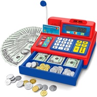 Calculator Cash Register Toy Gift for Kids Age 3, 4, 5, 6, 7, 8+ Year Old, 103 Pcs Grocery Store Pla