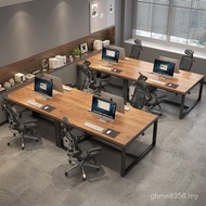 Solid Wood 6-Person Table Industrial Office Office Combination Staff 4-Person Computer Desk Style De