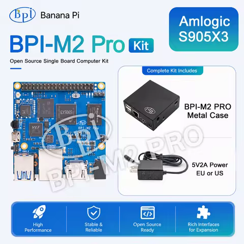 Banana PI BPI-M2 Pro With Metal Case Power Amlogic S905X3 Quad Core 2G LPDDR4 16G eMMC HDMI 2.1 WiFi