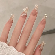 Wearing Nails Manicure Medium Long Ladder Ballet Nails Pearl Silk Ribbon Nail Stickers Fake Nails Ex