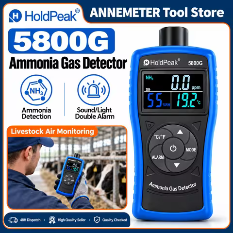 Ammonia Gas Detector 0-100 PPM NH3 Monitor with Alarm Digital Ammonia Meter Temperature Humidity Tes