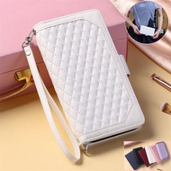 Tote Bag Flip Leather Case For OPPO A5S AX5S 1+Nord N200 Reno 6Z 5Z F19S F19 Pro Plus A95 A94 A74 A54 A16S A16 A55 A53S A7 Lattice Lanyard Wallet Zipper Card Slot Holder Cover