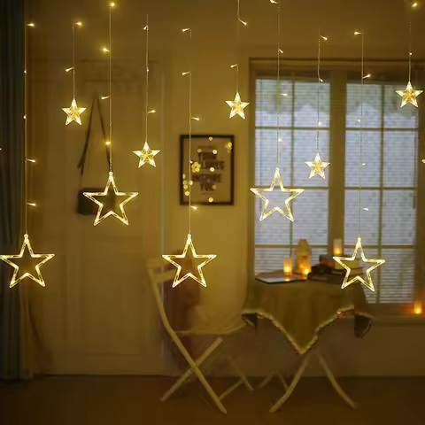 3.5m 138 LED Icicle Star Fairy Lights String Lantern Wreath Curtain Star Wedding Home Christmas Part