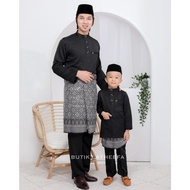 Baju Melayu Moden Cekak Musang warna HITAM (set ayah anak)