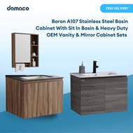 Baron A107 Stainless Steel Basin Cabinet With Sit In Basin & Heavy Duty OEM Vanity & Mirror Cabinet 