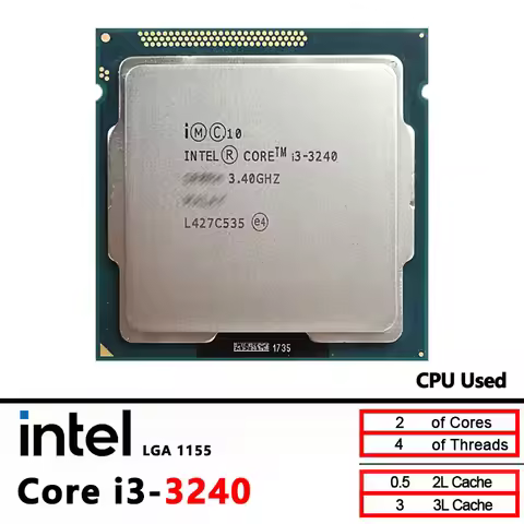 Intel Core i3-3240 Used i3 3240 3.4 GHz Dual-Core CPU 3M 55W LGA 1155