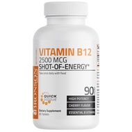 Vitamin B12 2500mcg Shot of Energy Fast Dissolve Chewable Tablets - Quick Release Cherry Flavored Su