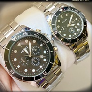 Fossil with Calendar display Rotating Bezel couple watch with Modern clasp lock