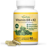 Vegan Vitality Vitamin D3 K2 4000IU (100mcg) with Coconut Oil, 100% Plant Based Vegan Vitamin D for 