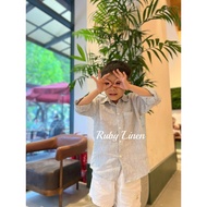 [JUNE LINEN] premium washed Linen boys' long-sleeved shirt, 15kg-40kg.