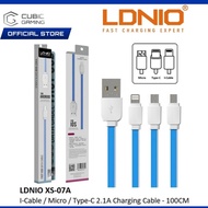 LDNIO XS-07A XS-07 XS07A XS07 I-CABLE/ MICRO/ TYPE C TO USB CABLE 2.1A TRANSMISSION CHARGING CABLE -