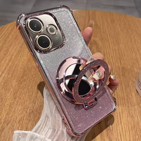 For VIVO V60 Lite Plating Glitter Mirror Holder Silicone Four Corners Shockproof Case for VIVO V60Li