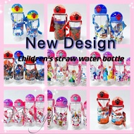 children's backpack cartoon water bottle kids student 400ml&550ml stap straw cup with lock botol air