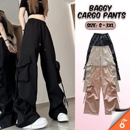 0591 HIMARI Korean style Kasual Seluar Kargo Perempuan Casual Women Cargo Pants Women wide leg cargo