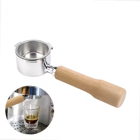 51mm Coffee Bottomless Portafilter with Filter Basket & Wooden Handle Replacement for Delonghi EC680