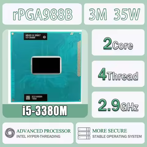 Intel Core I5-3380M SR0X7 2.9GHz Dual-Core Quad-Thread 3M 35W Computer CPU Processor Server I5 3380M
