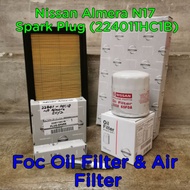Nissan Almera N17 Spark Plug (224011HC1B) Foc Oil Filter & Air Filter