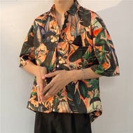 Suikone เสื้อพิมพ์ลายแขนสั้นผู้ชายวินเทจญี่ปุ่นเสื้อเชิ้ตชายหาดฮาวาย เสื้อสงกรานต์2567