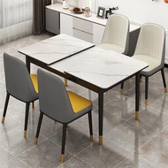巖板餐桌家用小戶型簡約摺疊實木輕奢伸縮帶電磁爐餐桌椅組
