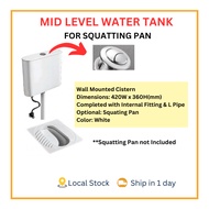 Premium Wall Mounted Ceramic Water Tank Cistern for Squatting Pan with Complete Internal Fittings an