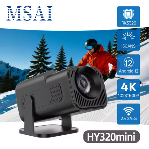 HY320mini Android 12 Projector RK3326 150 ANSI 1280x600P Native Supports 4K H.265 Decoding WiFi6 BT5