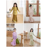 2025 Ready Stocks Budak Perempuan Set Baju Muslim Kebaya Sulam Sequin +Skirt(Sage Green/Olive Gold/N