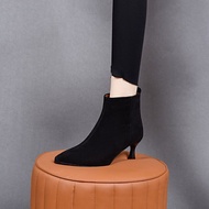 Pointed Toe fashion2025 Match Hundred Fashion Short Boots Lambskin Fashion cod High Heels Frosted Te