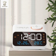 XUNJIE USB Charging FM Radio LED Alarm Clock Thermometer Adjustable Volume Digital Table Calendar Modern Connectable Earphones Sleep Timer Bedroom
