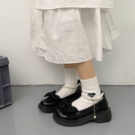 SOBREMESA STORE Giày da nữ khóa ngọc trai đế dày giày Mary Jane đen trắng được trang trí bằng nơ lớn