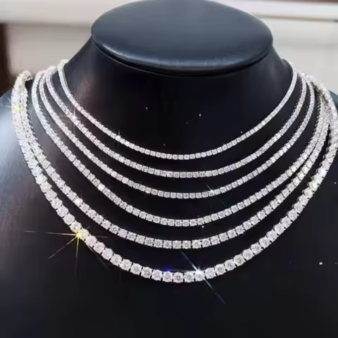 GRA Certified Moissanite Tennis Necklace 3/4/5/6mm Solid 925 Sterling Silver Diamond Tennis Necklace