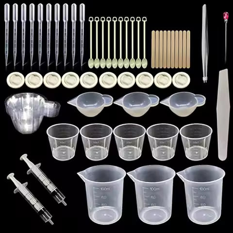 66Pcs Crystal Epoxy Resin Mold Kit DIY Crafts Jewelry Making Tools with Silicone Measuring Cup Mixin