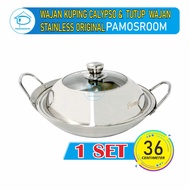 Pamosroom Wok 1 Set + Lid 36cm Stainless Steel Wok Durable Non-Stick Wok