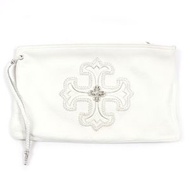 Chrome Hearts 高品質 Filigree Plus Dagger 拉鍊手拿包，帶肩帶，SV925 皮革，白色和銀色，男士款