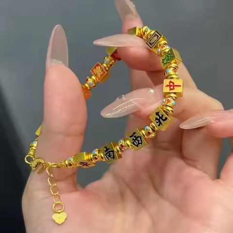 Light luxury new 24K real gold ancient enamel Mahjong bracelet au9999 pure gold fashion design sense
