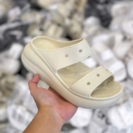 DÉP LÊ 2 QUAI CROSS BAND CRUSH ĐẾ CAO 5CM NHỰA TẾ BÀO ĐI MƯA CHO NỮ TẶNG 10 STIC màu kem