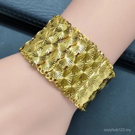 Glossy Radiant Coin Bracelet  22k Gold Plated Wide Cuff Gelang Majlis Photoshoot Stage Performance